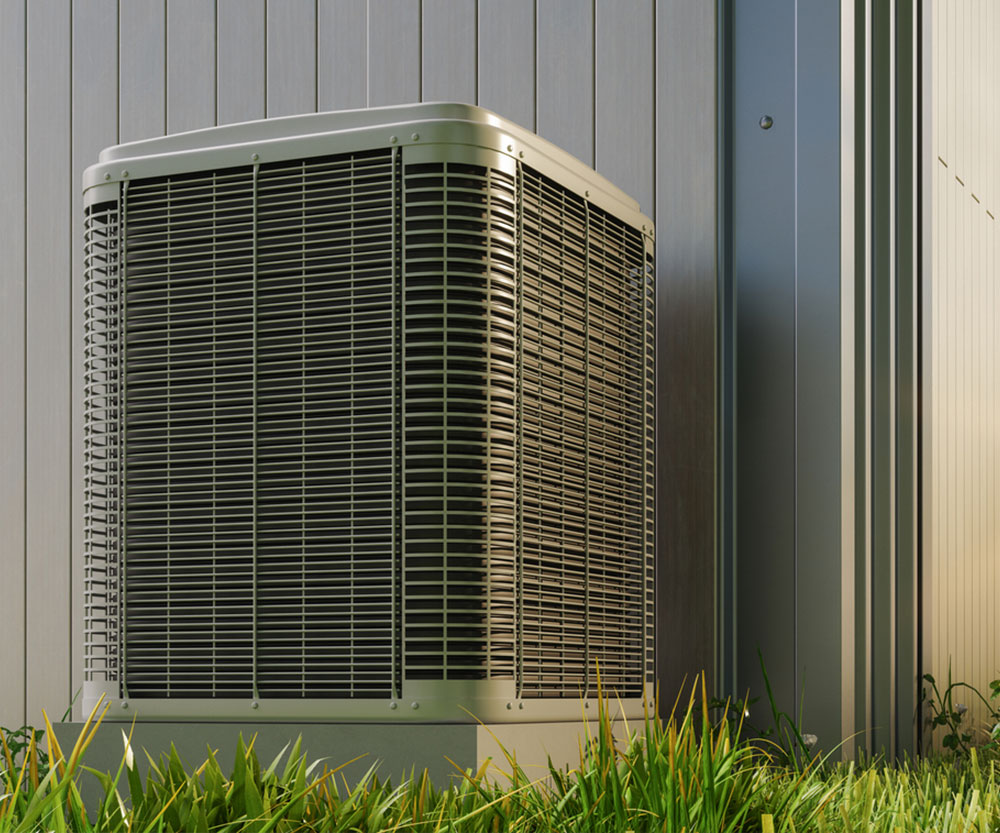 Technician checking air conditioning unit Close-up Of Building Exterior With Air Heat Pump